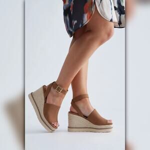 A042-B • Dark Tan Espadrille Platform Wedge Sandals